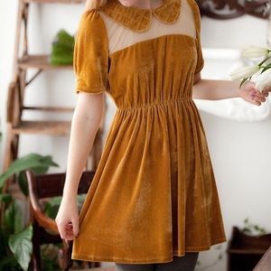 Miss Patina Velvet Mustard Babydoll Dress